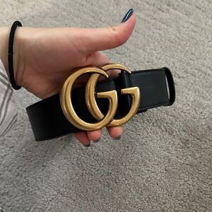 Gucci Black Belt with Gold GG Buckle